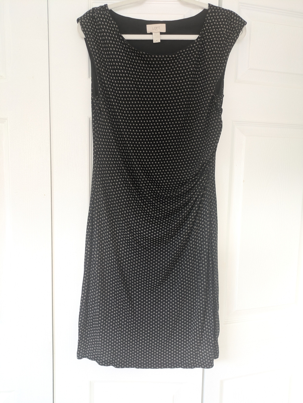 LOFT Black and White Polka Dot Cap-Sleeve Dress